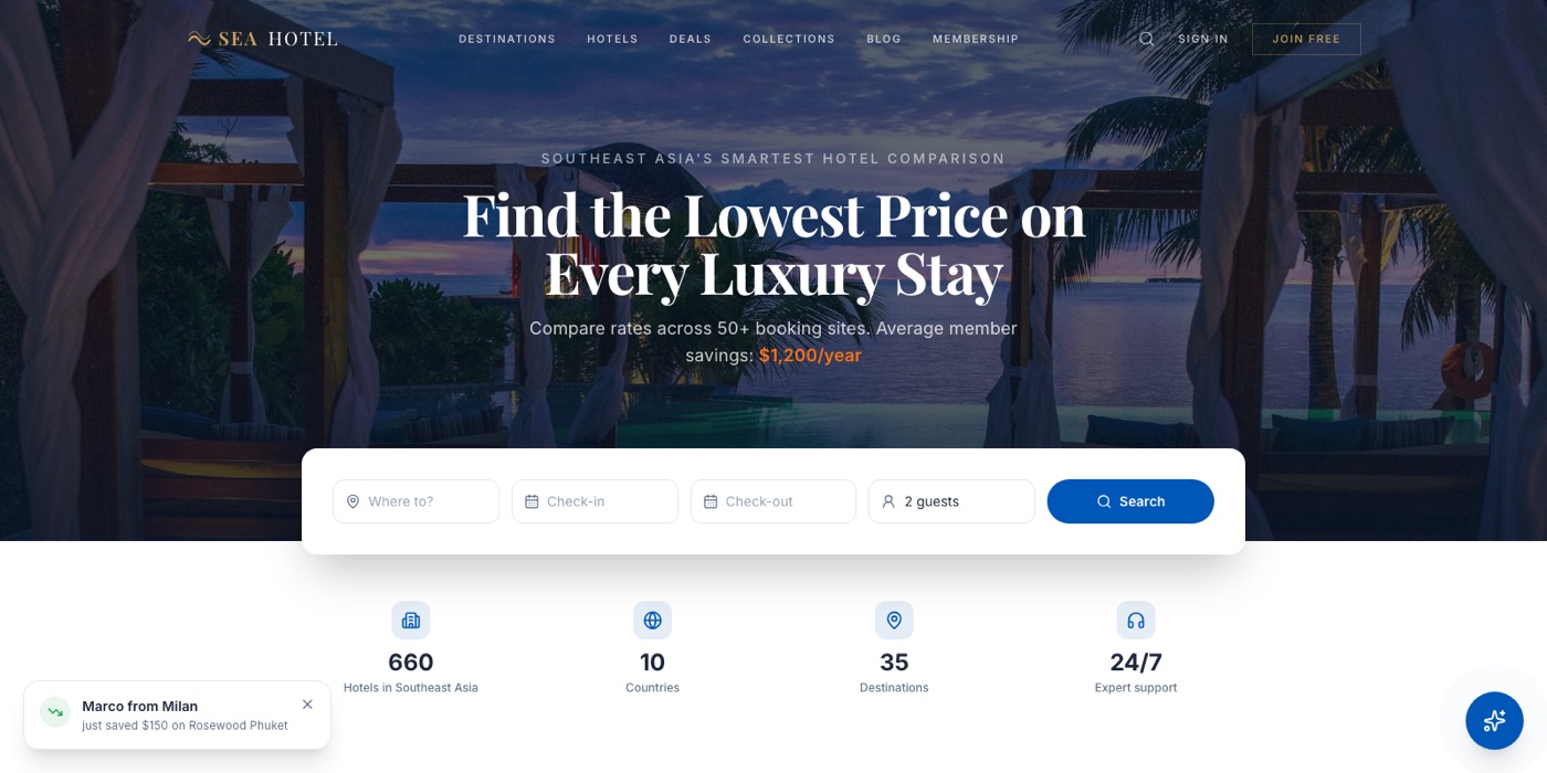Seahotel website